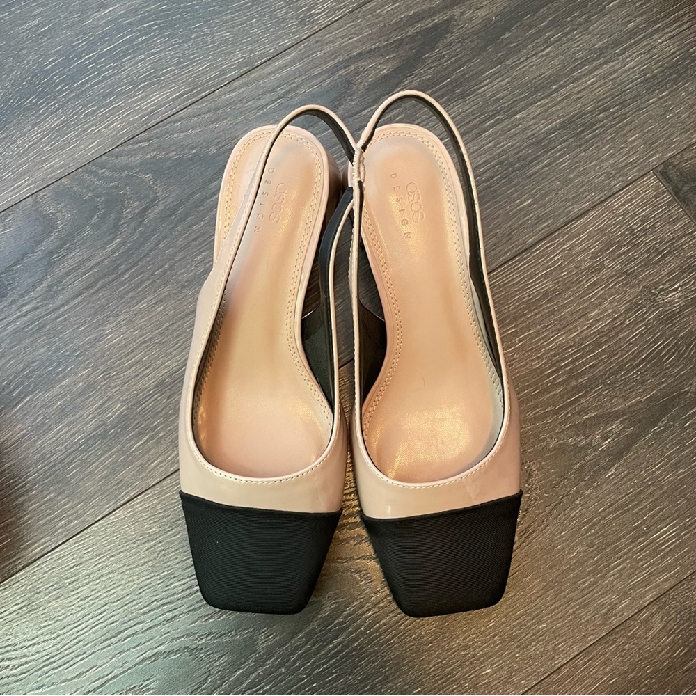 ASOS DESIGN Wide Fit Sally toe cap slingback block heel shoes in beige